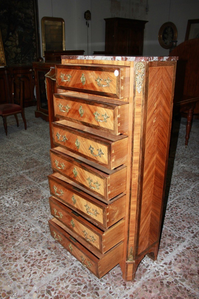 French Napoleon III Style Tallboy From The Late 19th Century With Marble And Bronze Ornaments, -photo-1