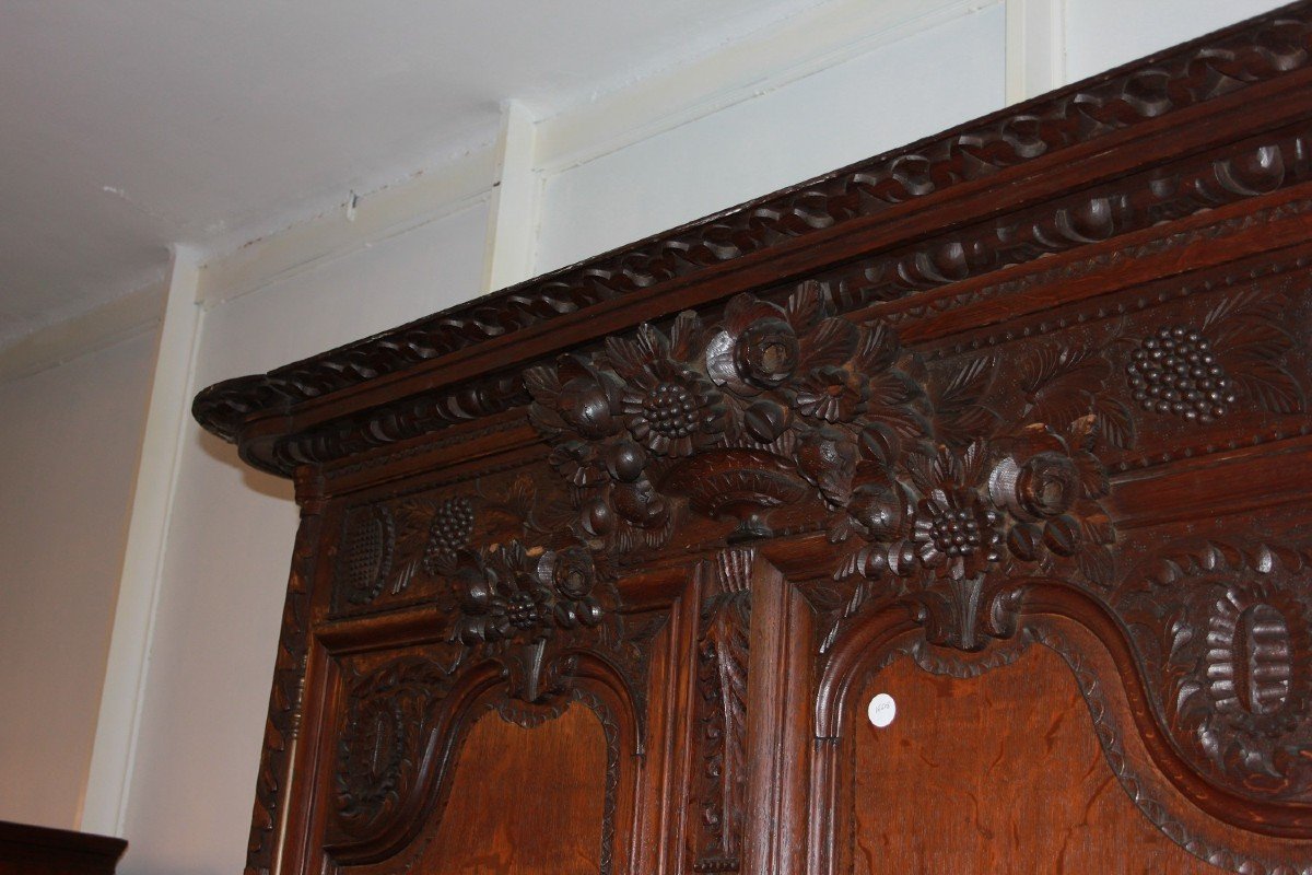 18th Century French Normandy Provincial Wardrobe With 2 Doors, Richly Carved Oak-photo-1