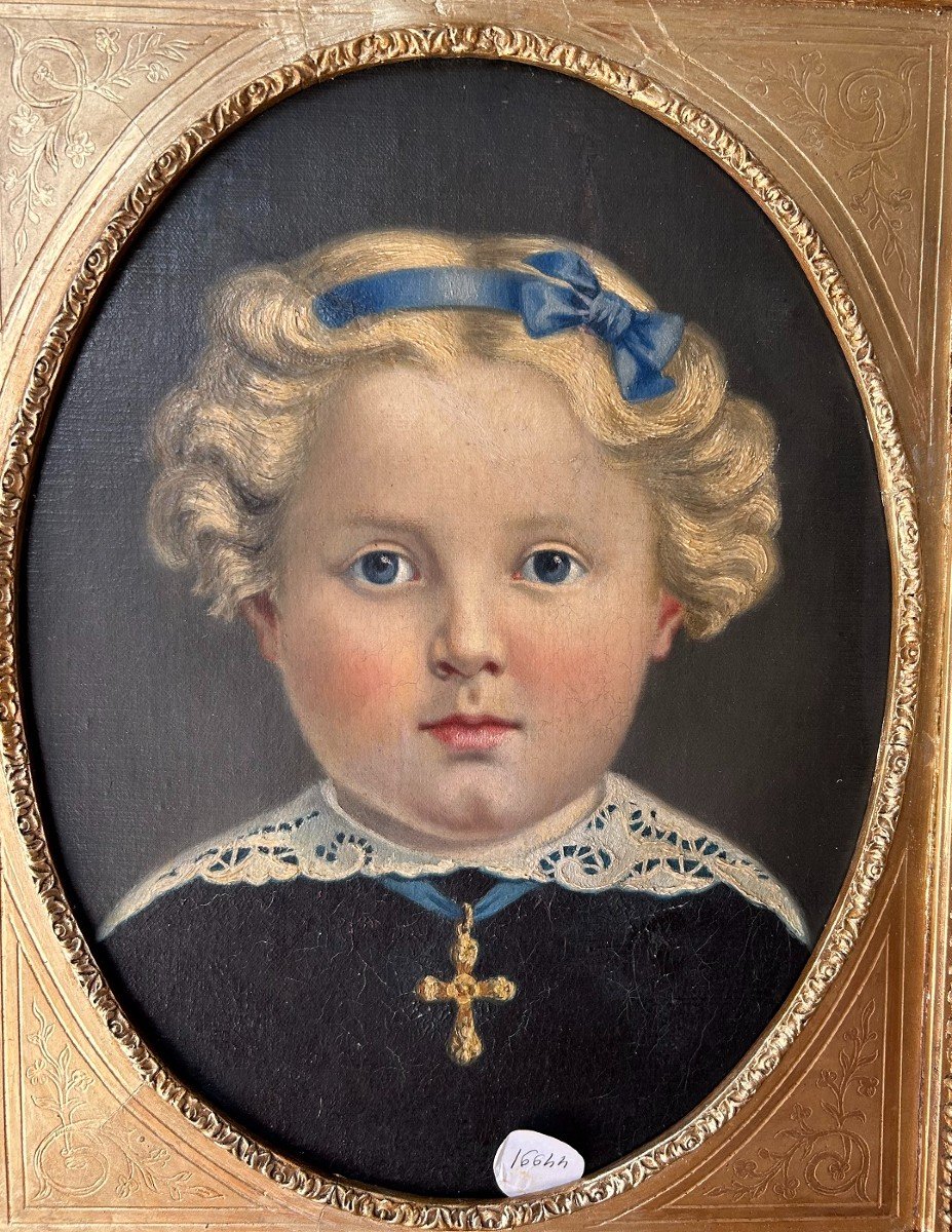 Oil On Cardboard Depicting A Portrait Of A Young Girl From The 1800s-photo-2