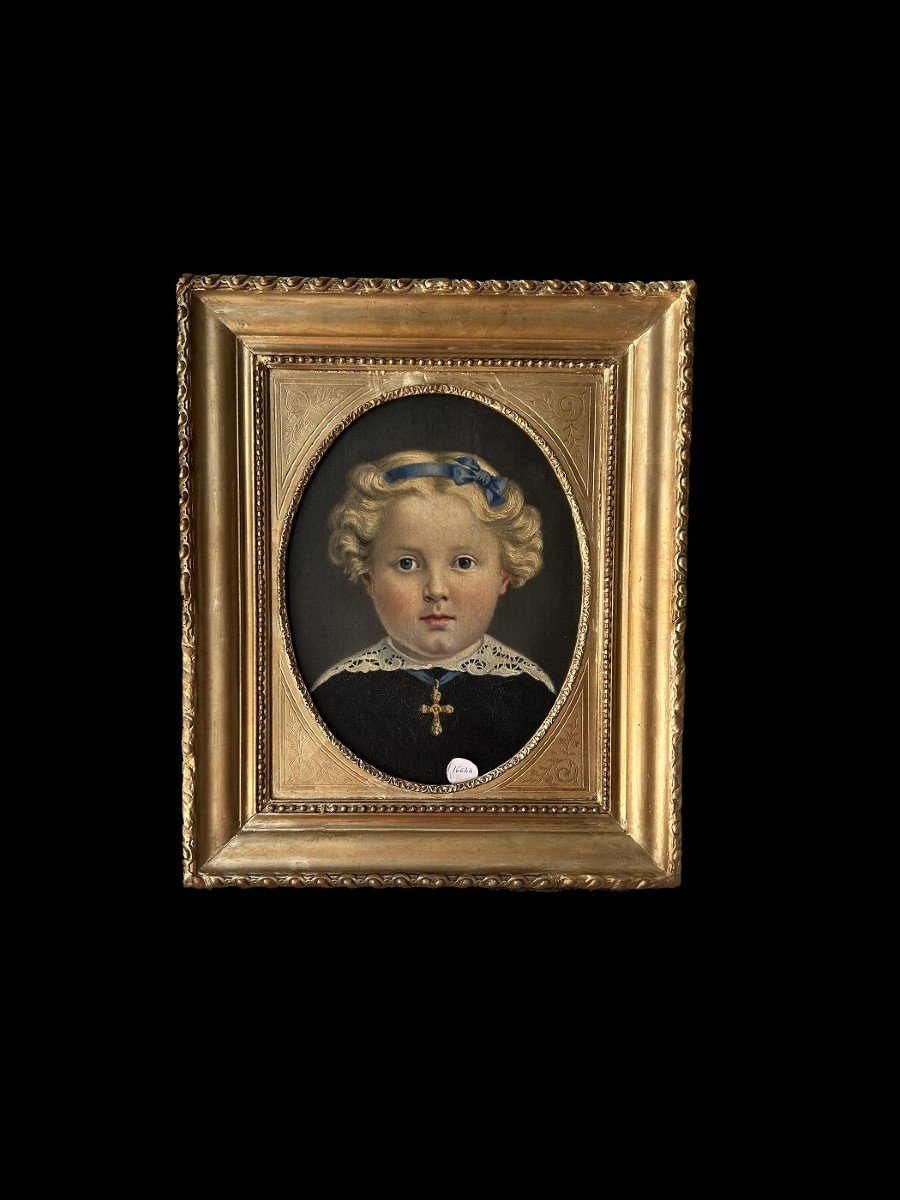 Oil On Cardboard Depicting A Portrait Of A Young Girl From The 1800s