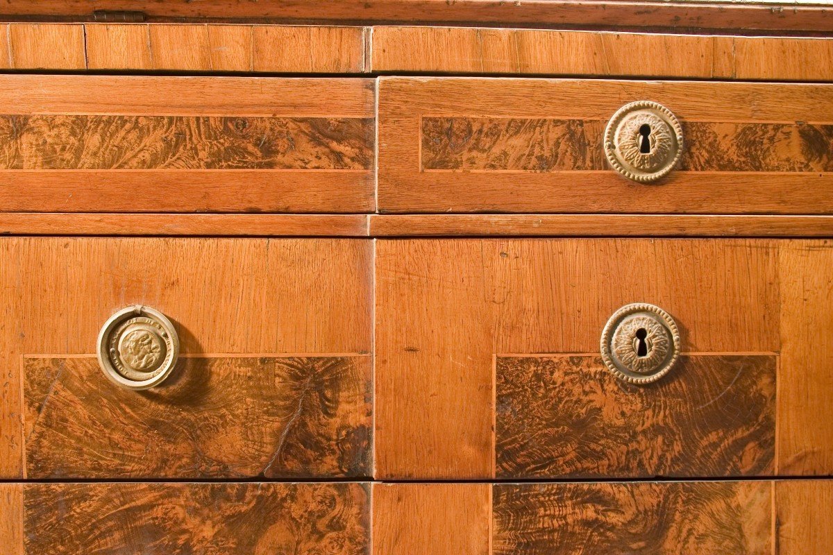 Commode Italienne En Orme Et Bruyère Des Années 1700 Avec 3 Tiroirs Et Abattant-photo-3