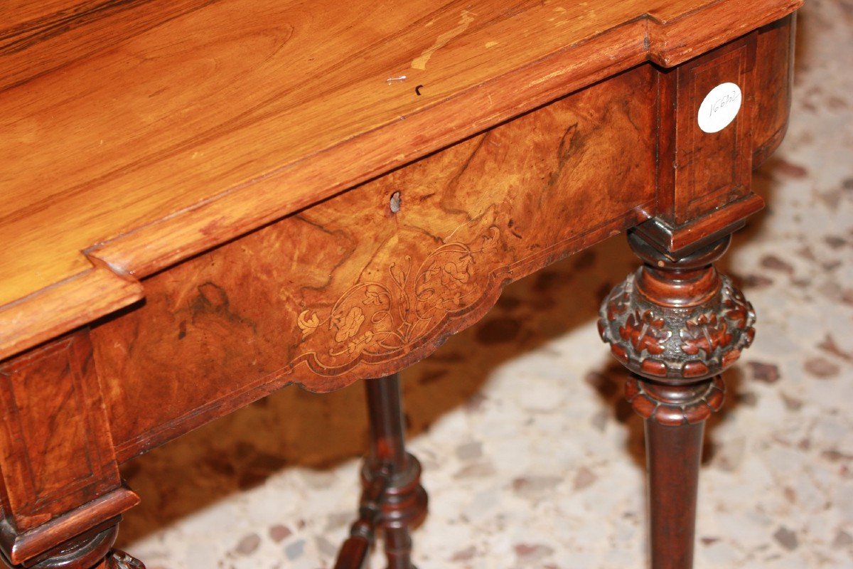 19th Century French Walnut Burl Sewing Table With Inlays-photo-2