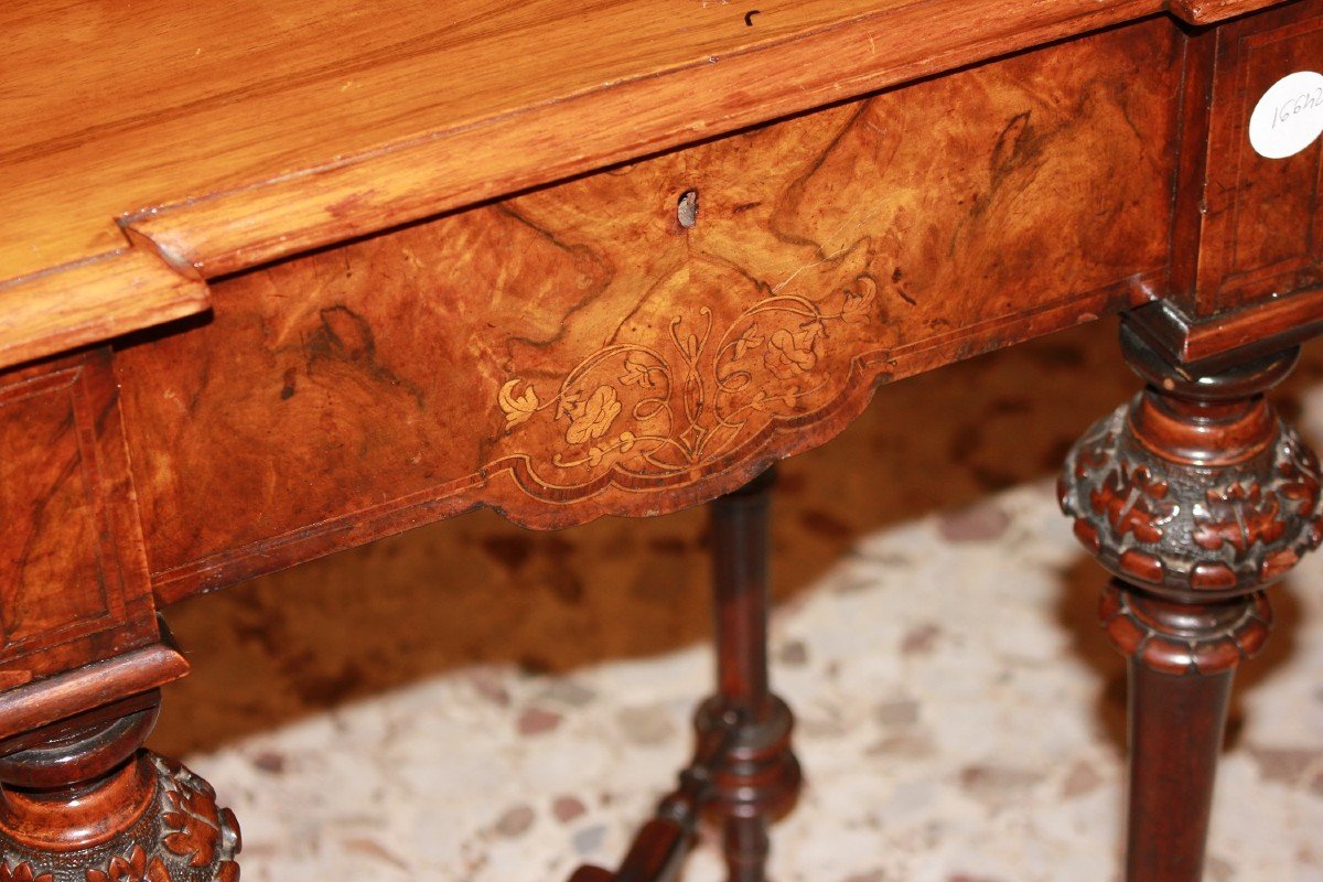 19th Century French Walnut Burl Sewing Table With Inlays-photo-2