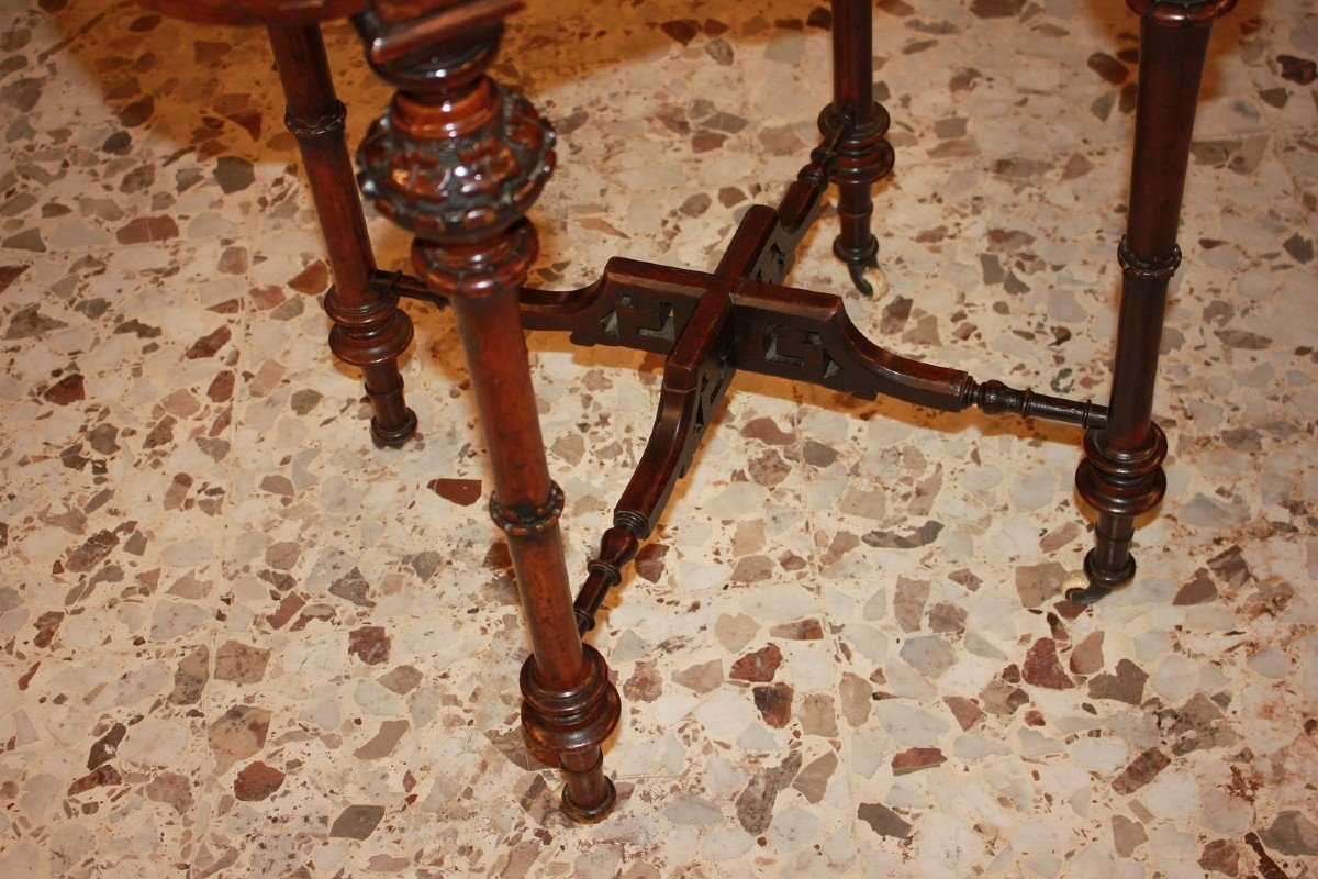 19th Century French Walnut Burl Sewing Table With Inlays-photo-3