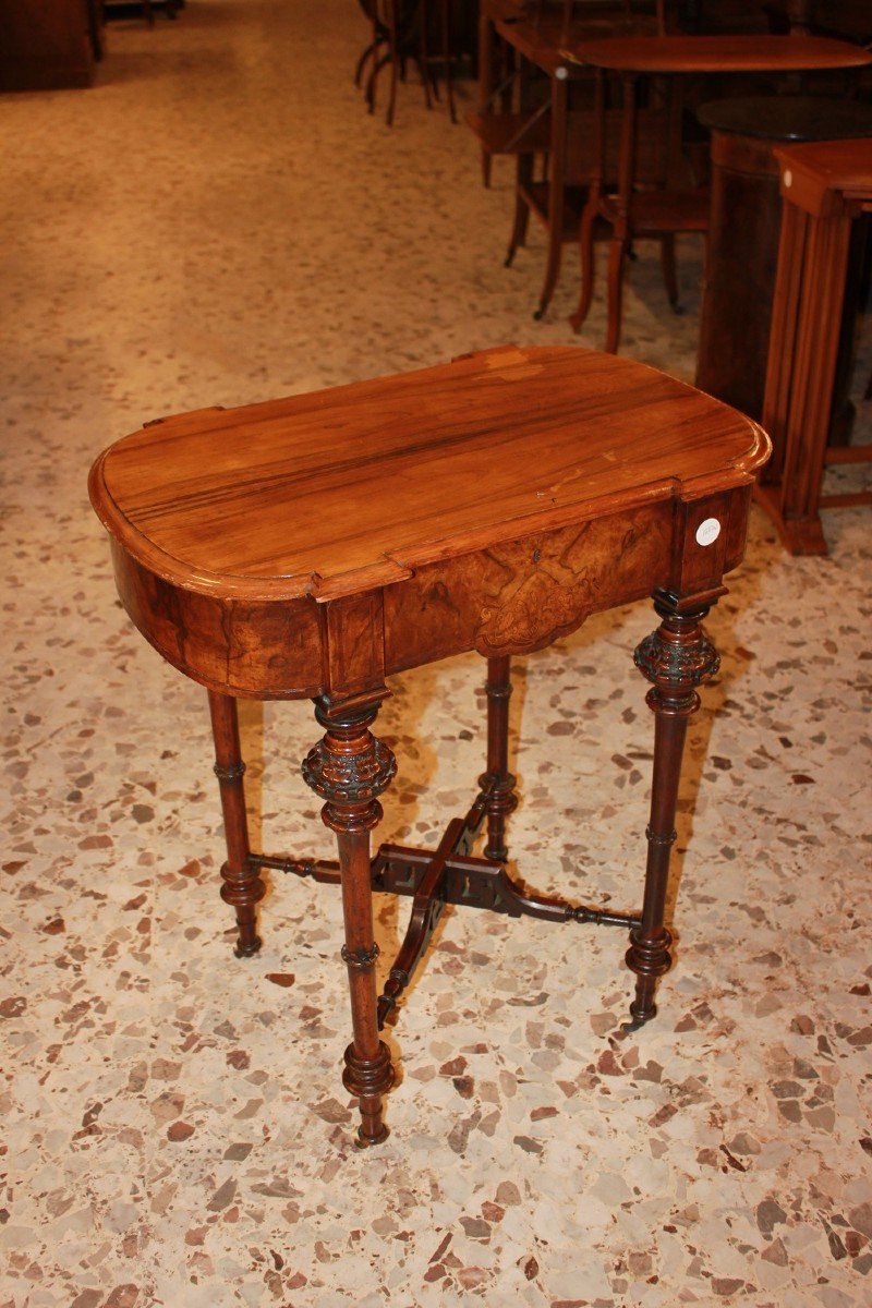 19th Century French Walnut Burl Sewing Table With Inlays