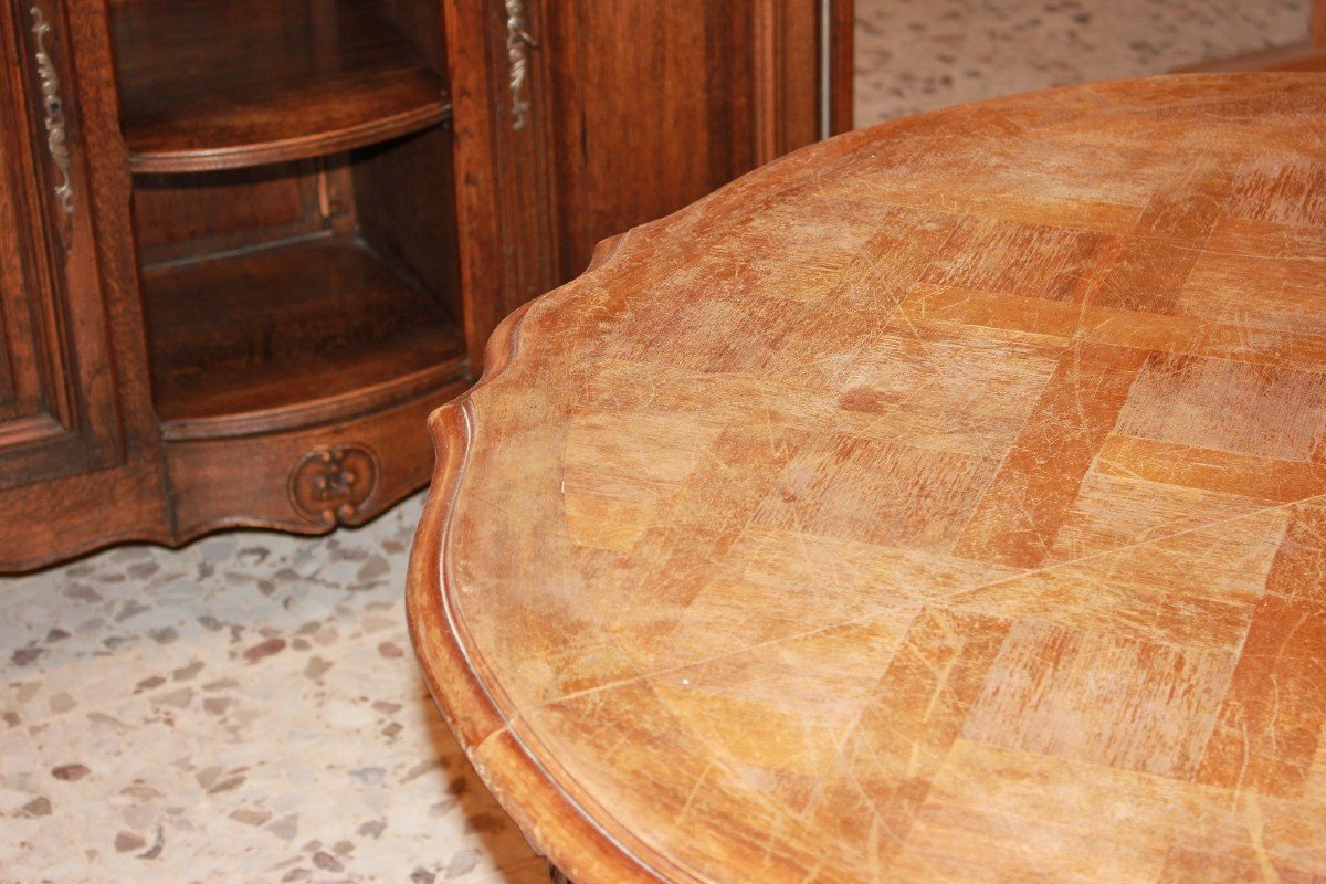 Table Circulaire à Plateau Biseauté Français De La Fin Du 19ème Siècle En Bois De Noyer-photo-2