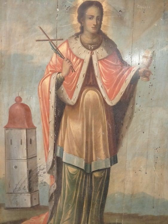 Icon Representing Santa Barbara. Depicted Holding A Crucifix With An Olive Branch In One Hand -photo-2