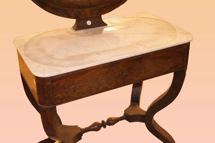 Console Dressing Table With Mirror From The 19th Century French With Marble Top-photo-3