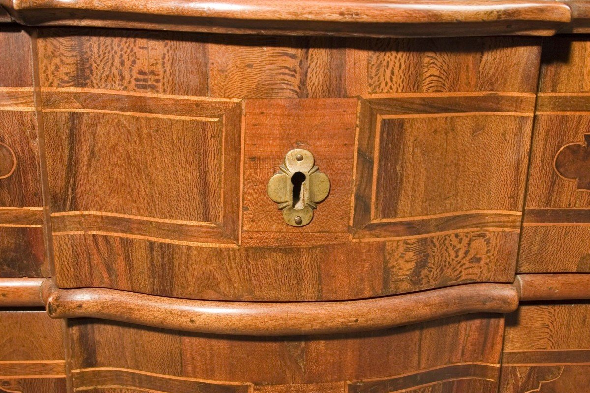 Commode Italienne Antique Des Années 1700 En Noyer Et Racine De Noyer Avec Abattant-photo-2