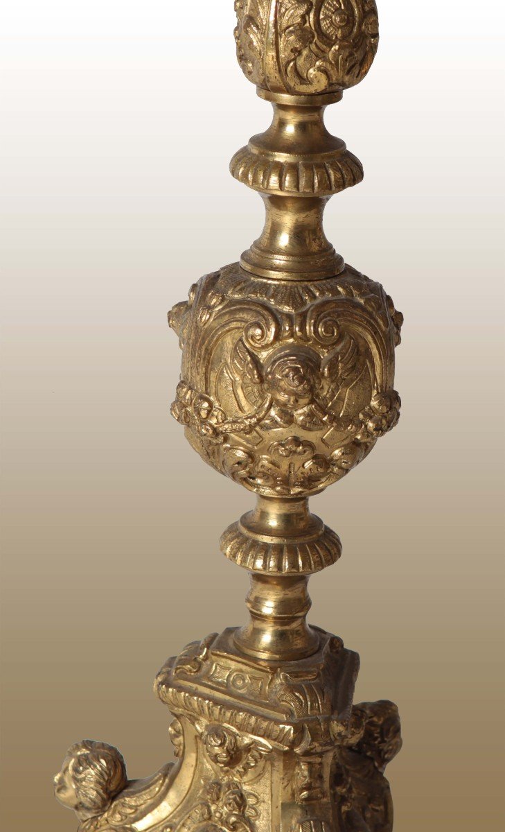 Pair Of Gilt Bronze Candlesticks, Of French Origin, Dating From The Late 1800s-photo-3