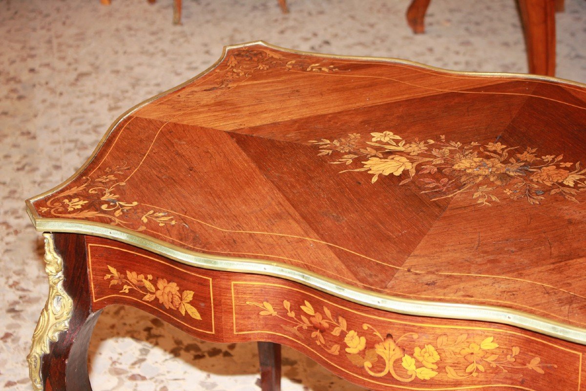 French Louis XV Style Desk In Inlaid Rosewood From The 19th Century-photo-2