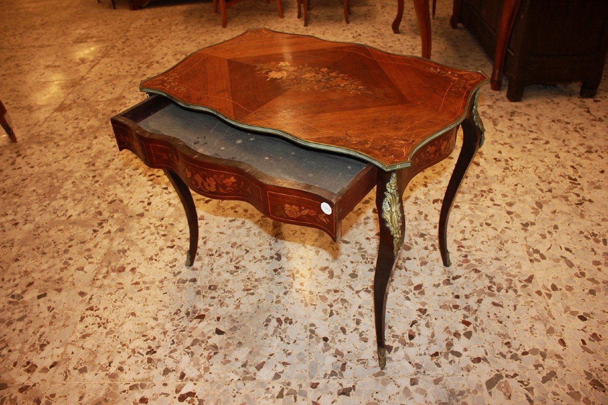 French Louis XV Style Desk In Inlaid Rosewood From The 19th Century-photo-2