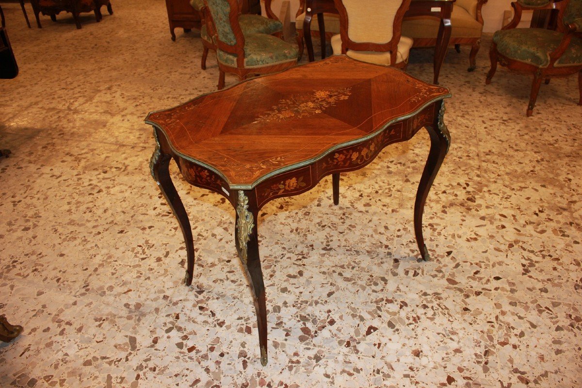 French Louis XV Style Desk In Inlaid Rosewood From The 19th Century-photo-3