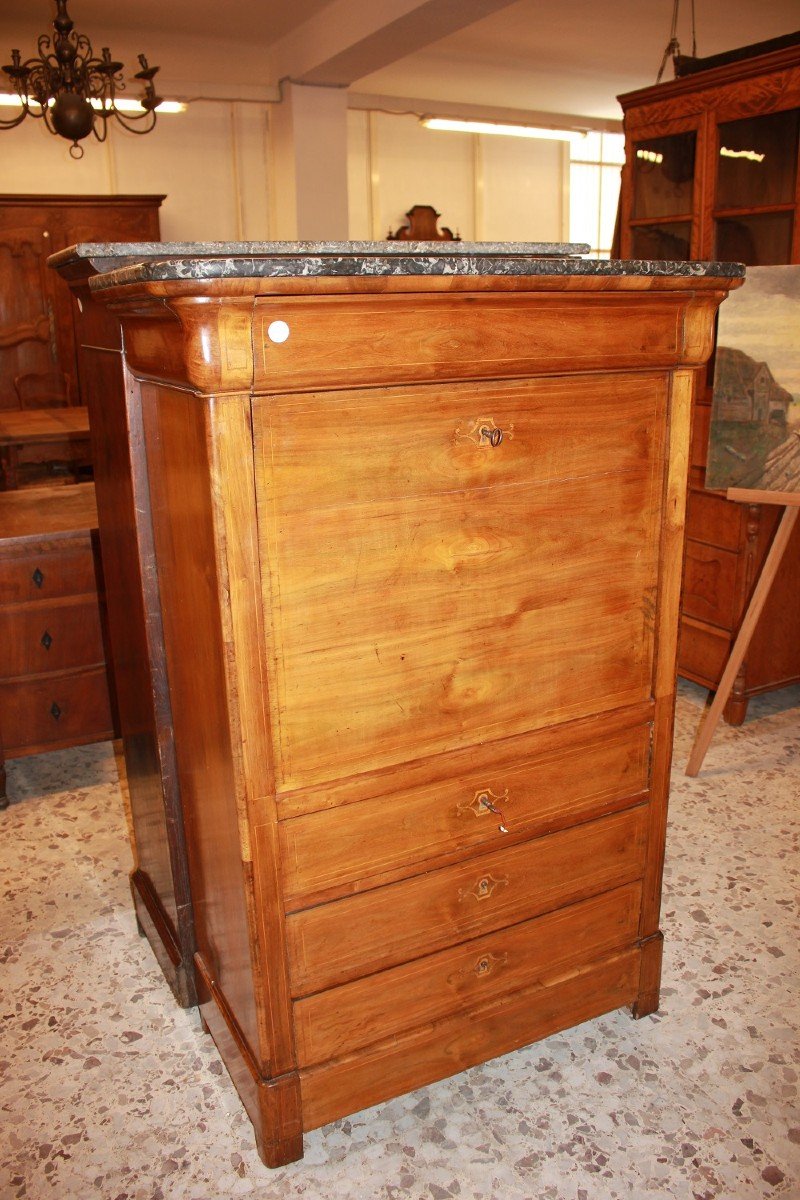 19th Century French Secretaire Desk In Empire Style With Inlay Marquetry