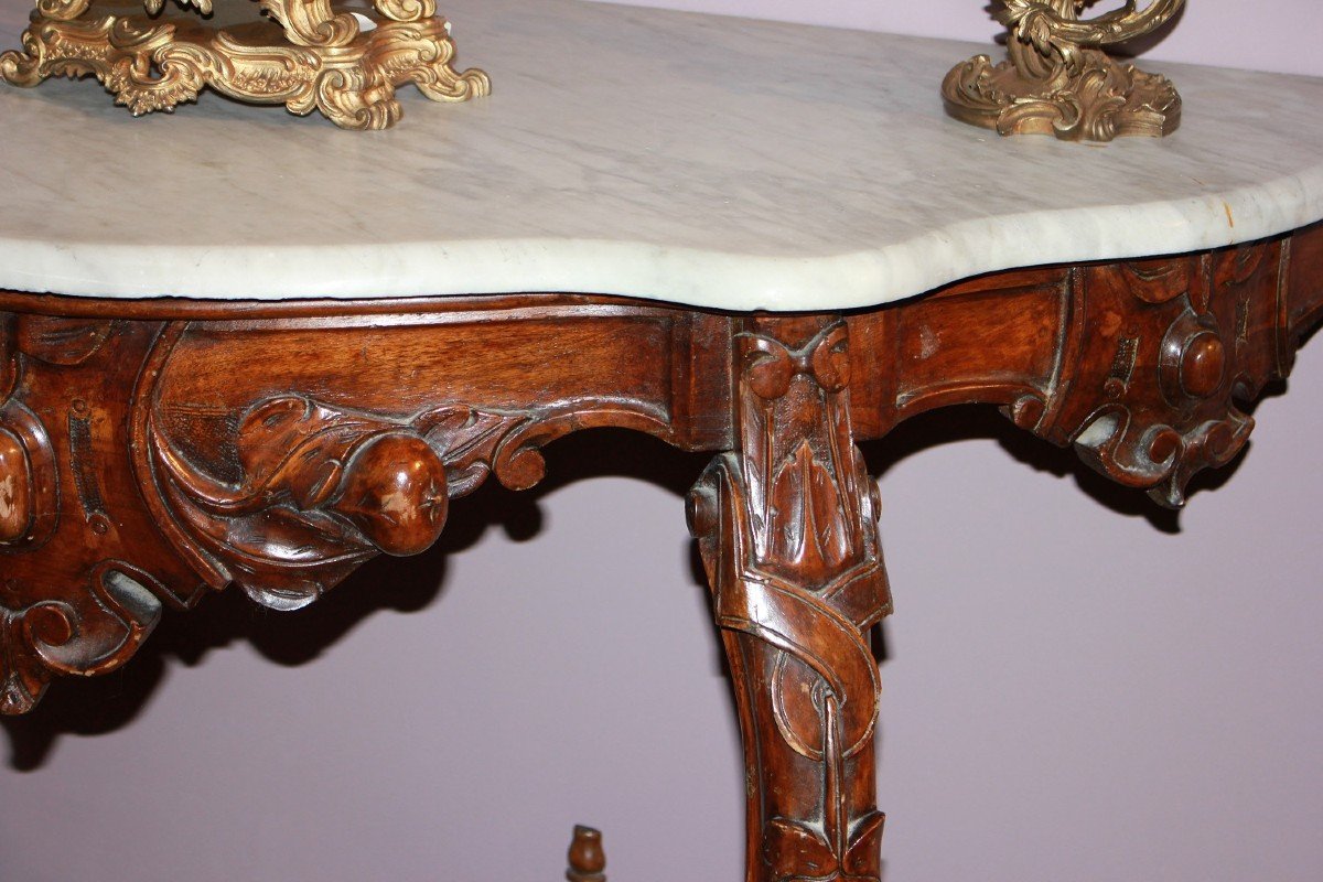 Italian Genoese Console In Louis Philippe Style Made Of Walnut Wood, 19th Century-photo-3