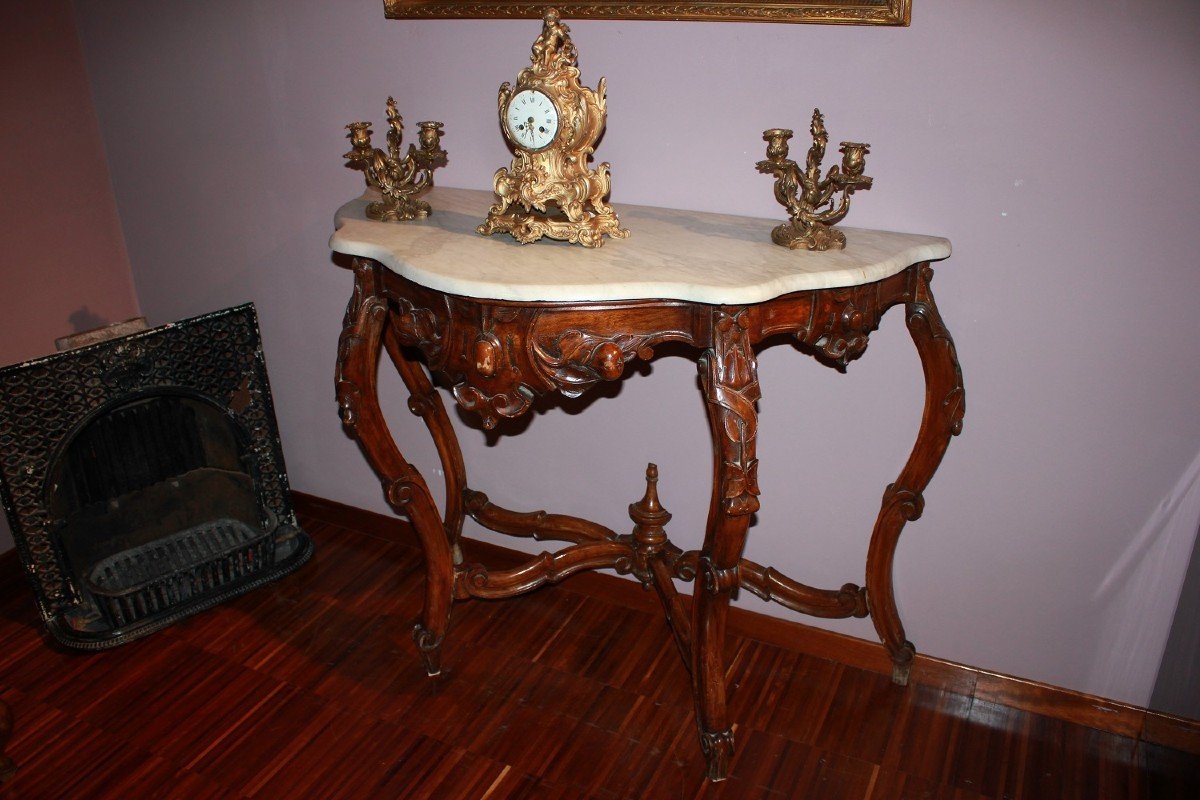 Italian Genoese Console In Louis Philippe Style Made Of Walnut Wood, 19th Century