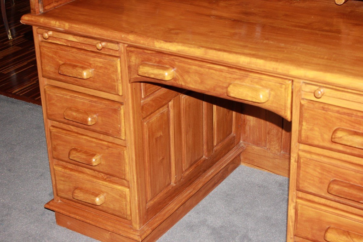 Early 20th Century American Rolltop Desk In Walnut Wood-photo-3