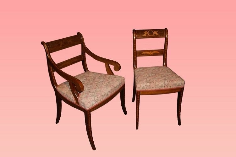 Group Of 4 Chairs And 2 Armchairs From Northern Europe From The Early 1800s, Regency Style