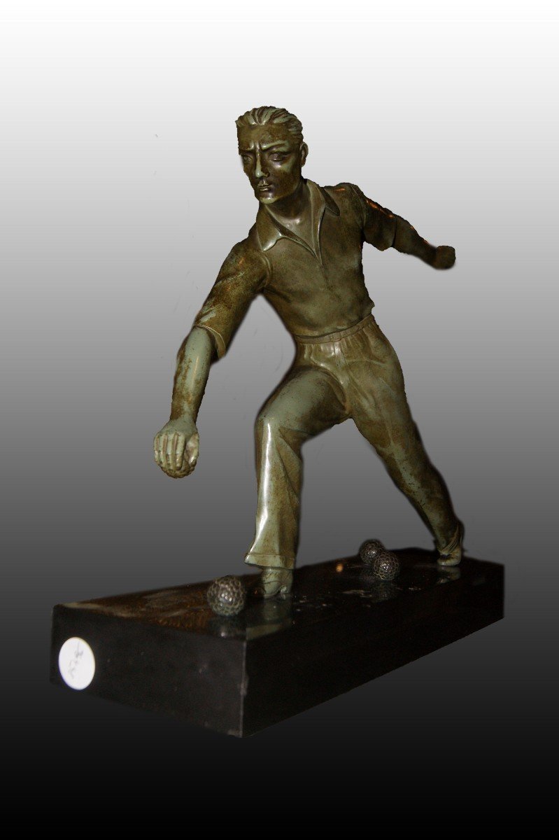 French Sculpture From The Early 1900s, Deco Style In Bronze With A Marble Base-photo-2