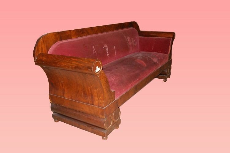 Large Russian Sofa From The First Half Of The 19th Century, Biedermeier Style, In Mahogany Wood-photo-2