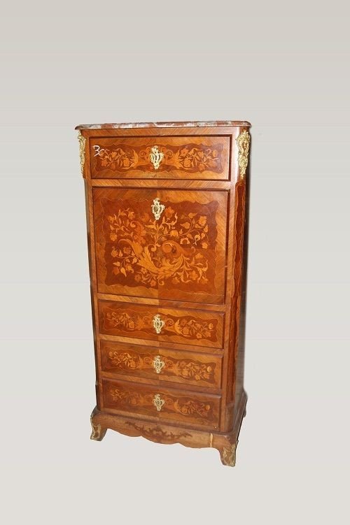 Pair Of French Secretaries From The Mid-1800s, Napoleon III Style, In Rosewood And Rosewood-photo-3