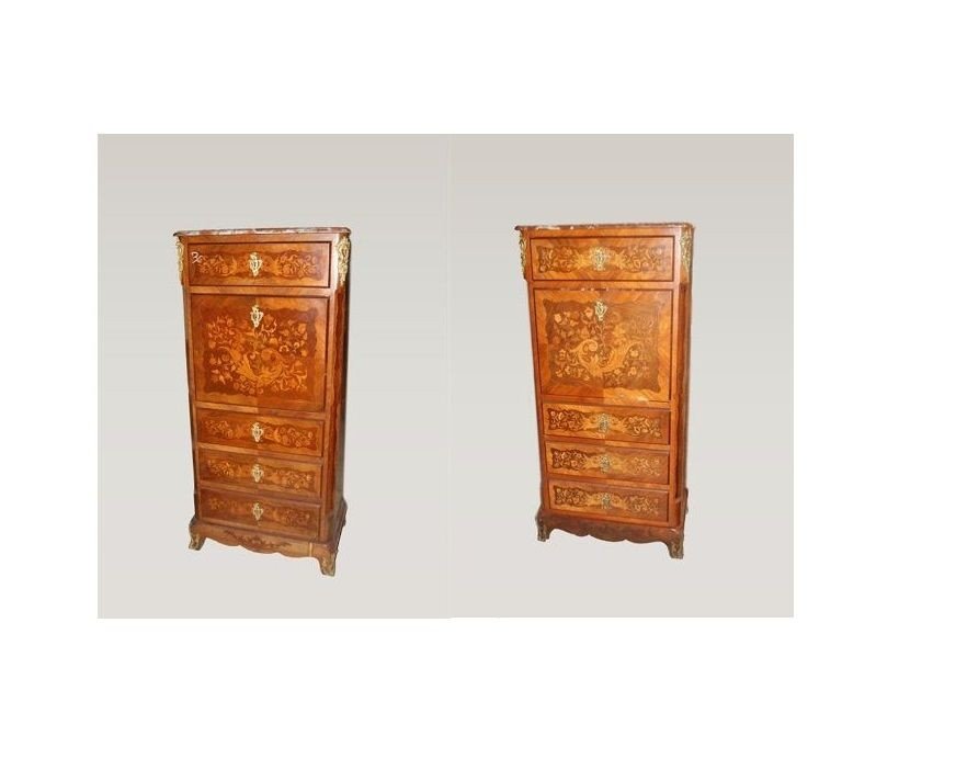 Pair Of French Secretaries From The Mid-1800s, Napoleon III Style, In Rosewood And Rosewood