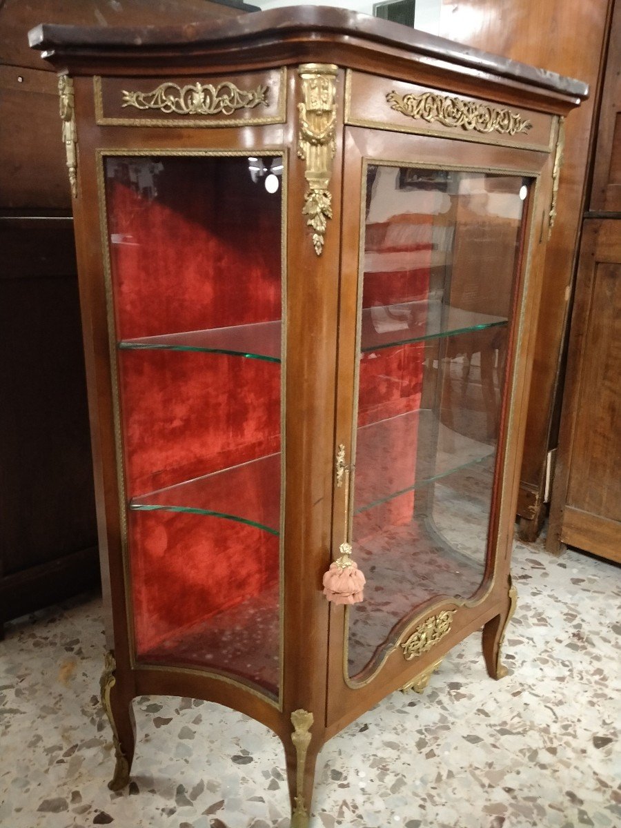 Parisian Showcase With Glass Door And Concave Glass Sides, On A Mahogany -photo-3