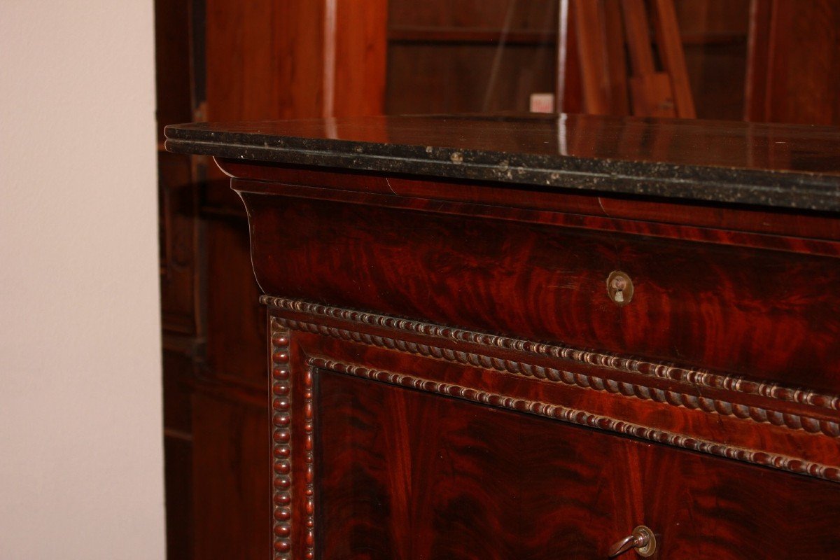 French 19th Century Mahogany And Feathered Mahogany Secretaire In Charles X Style With Marble-photo-2