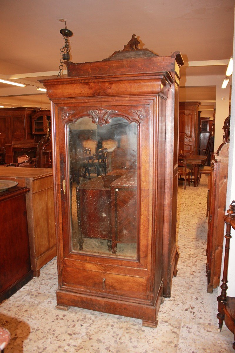 Small Louis Philippe Wardrobe With 1 Mirrored Door In Walnut Wood