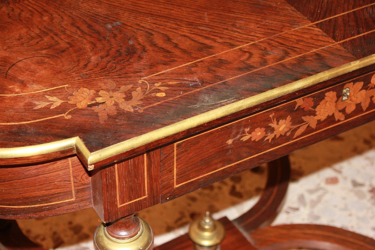 Louis XVI Style Writing Table In Inlaid Rosewood-photo-3