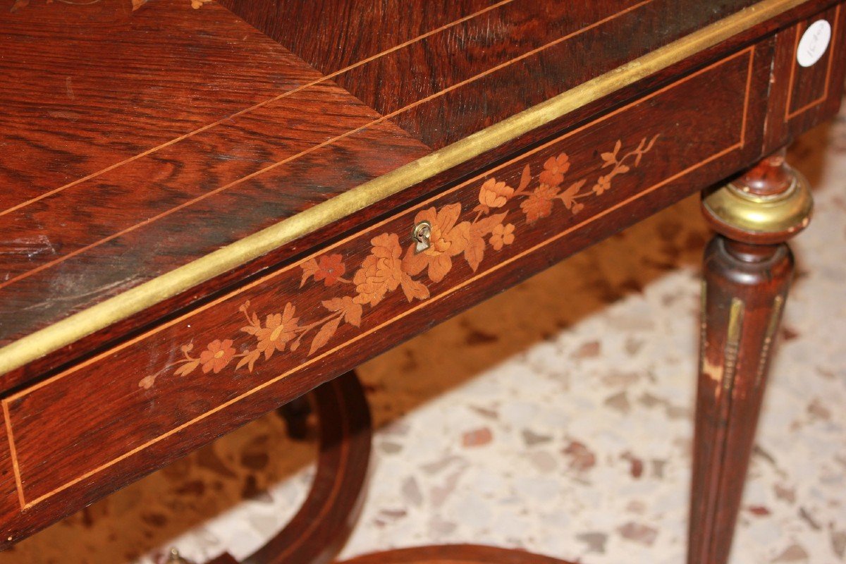 Louis XVI Style Writing Table In Inlaid Rosewood-photo-4