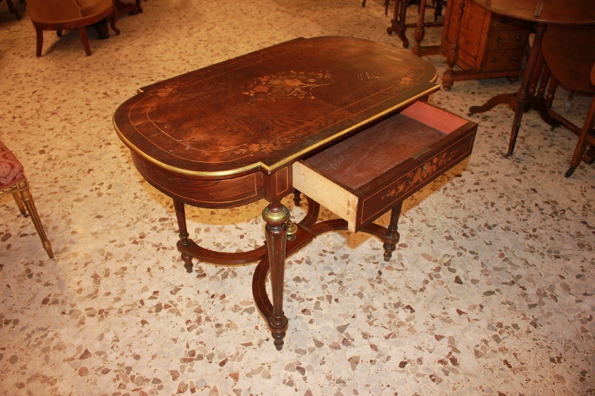 Louis XVI Style Writing Table In Inlaid Rosewood-photo-2