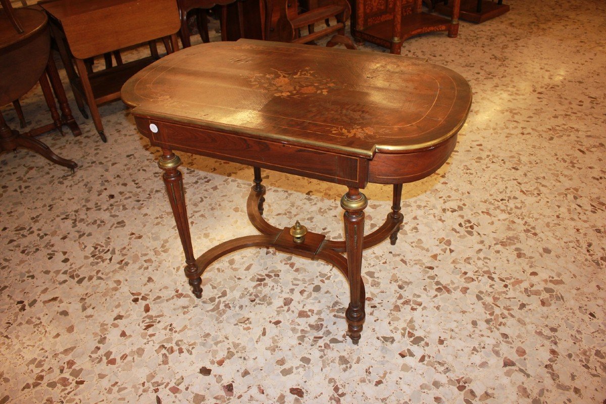 Louis XVI Style Writing Table In Inlaid Rosewood-photo-3