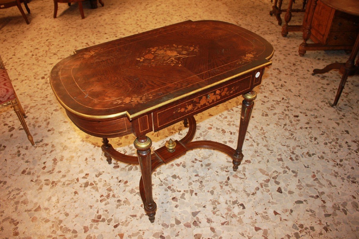 Louis XVI Style Writing Table In Inlaid Rosewood