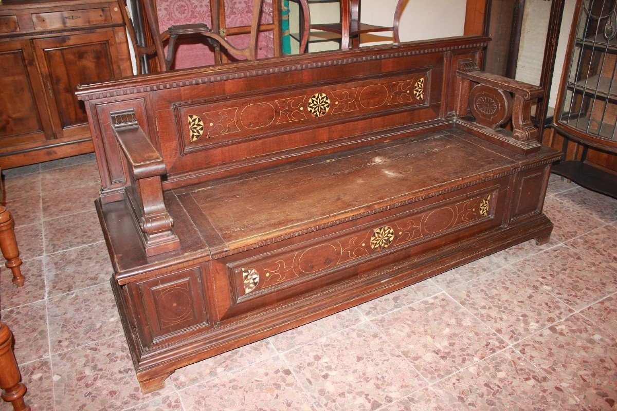 Large Chest With Backrest From Northern Italy, Early 19th Century With Inlays