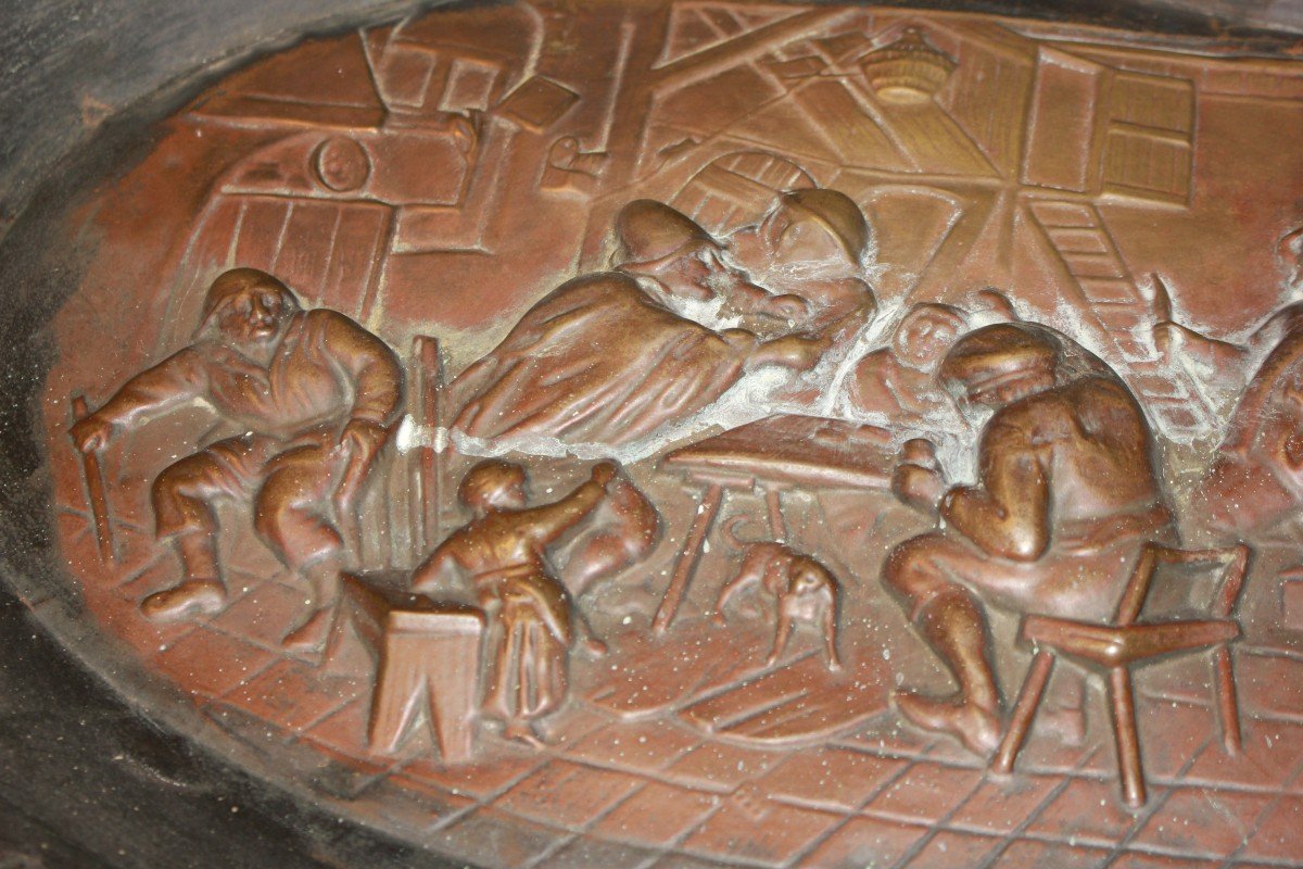 Large Copper Plate Depicting Inn Interior Scene-photo-3