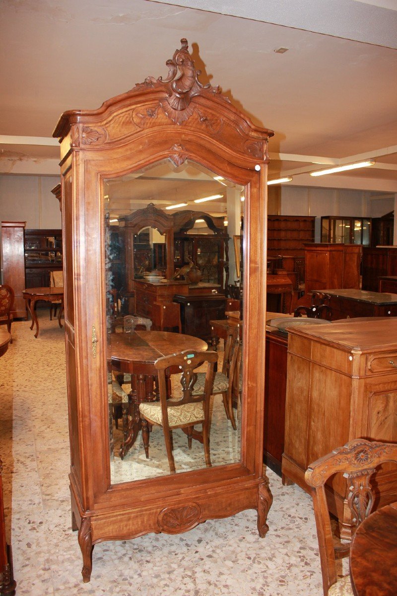 French Louis Philippe Style Walnut Wardrobe With Mirror And 1 Door