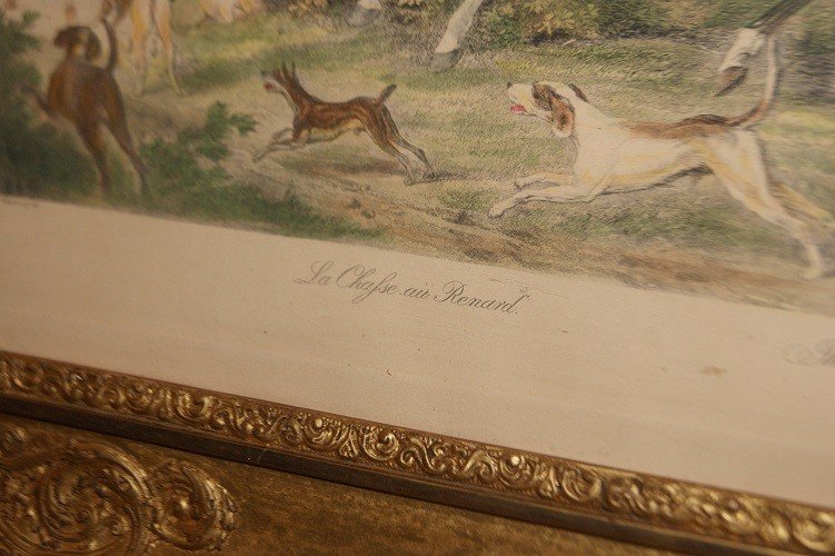 Petit Tirage Couleur Français De 1800. Représentant Une Scène De Chasse-photo-4