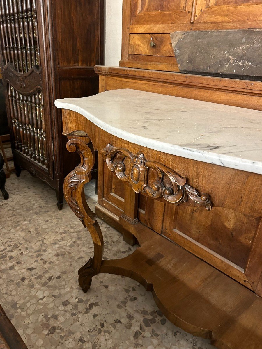 Italian Console Table In Louis Philippe Style With White Marble Top-photo-2