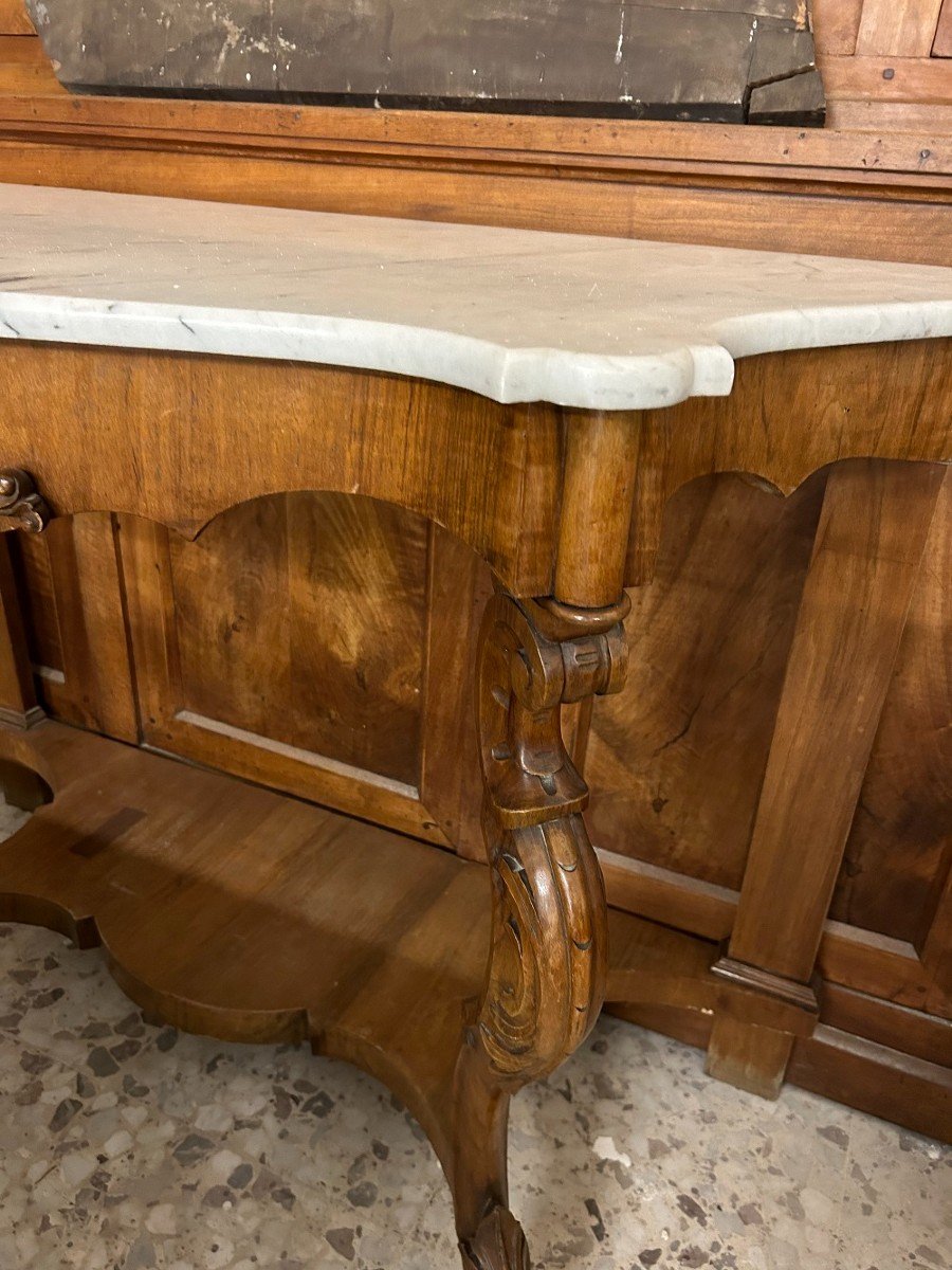 Italian Console Table In Louis Philippe Style With White Marble Top-photo-3