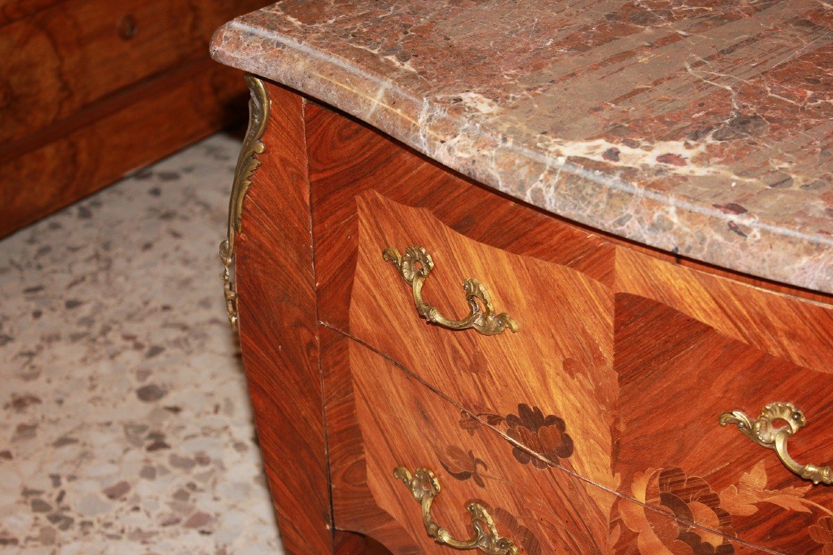 French Louis XV Style Commode With Two Drawers, Richly Inlaid-photo-3