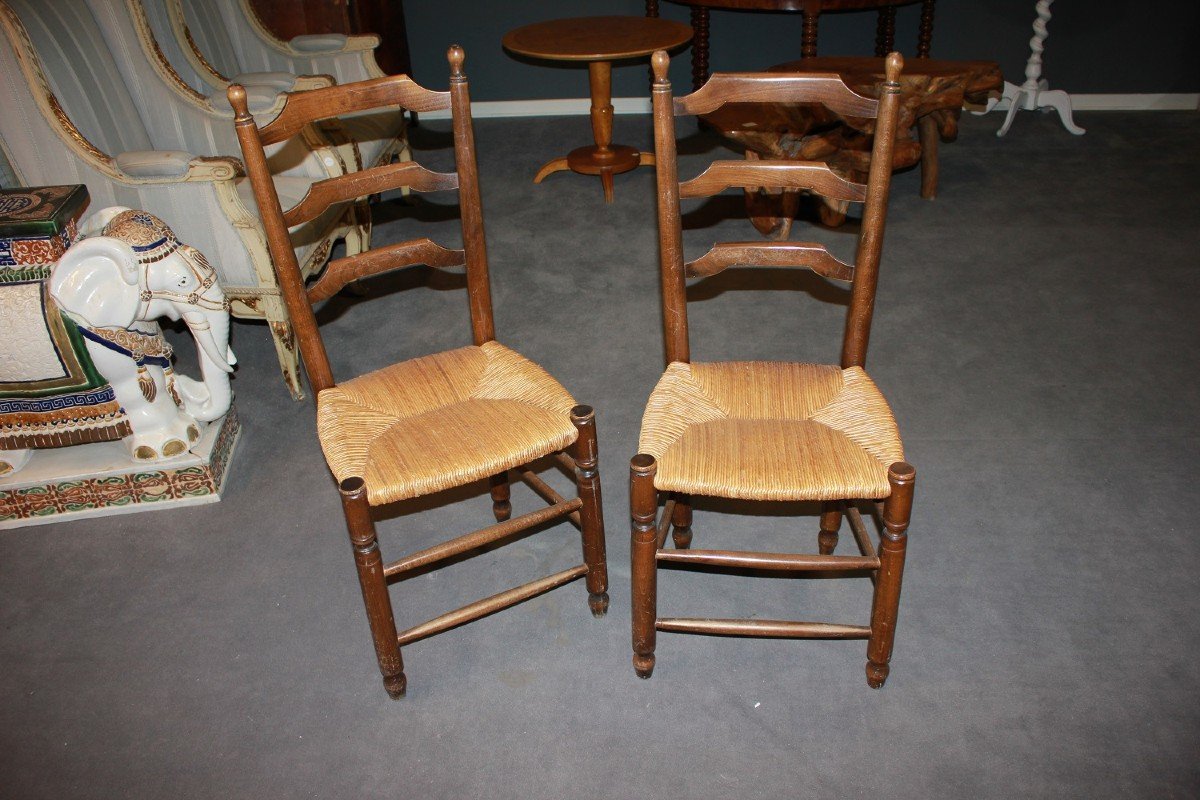 Set Of 6 Provençal Chairs In Walnut With Woven Straw Seats-photo-2