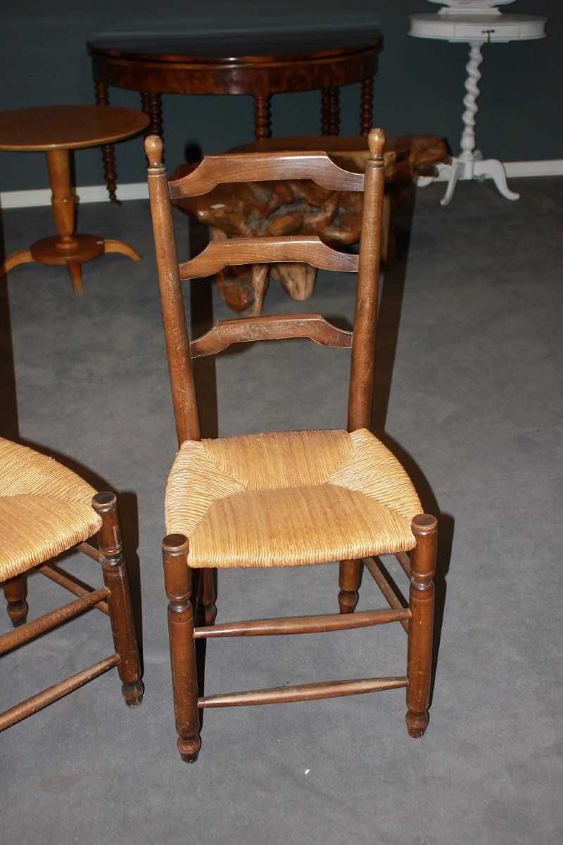 Set Of 6 Provençal Chairs In Walnut With Woven Straw Seats-photo-3