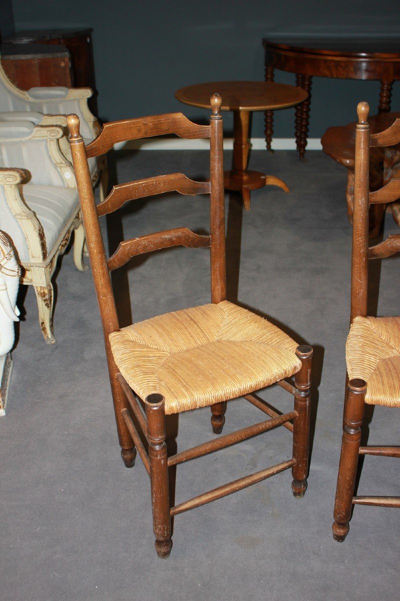 Set Of 6 Provençal Chairs In Walnut With Woven Straw Seats-photo-4