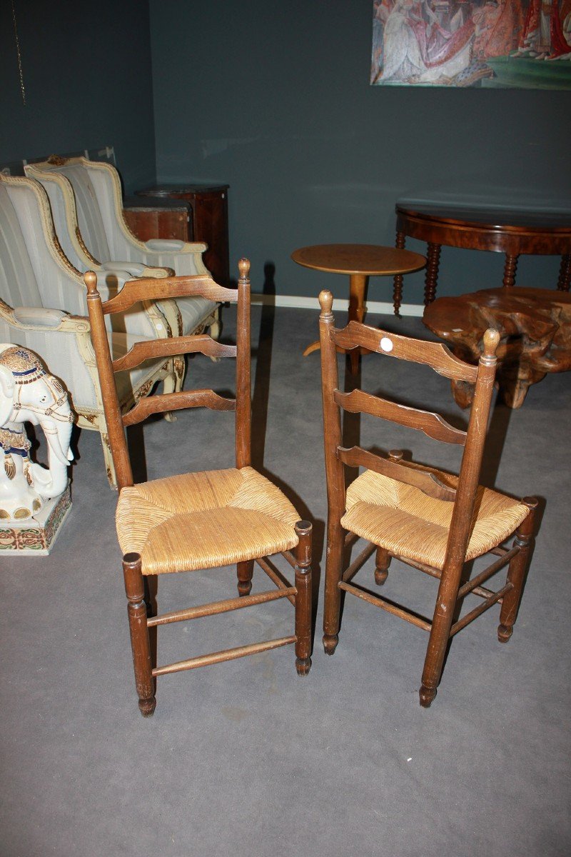 Set Of 6 Provençal Chairs In Walnut With Woven Straw Seats-photo-1