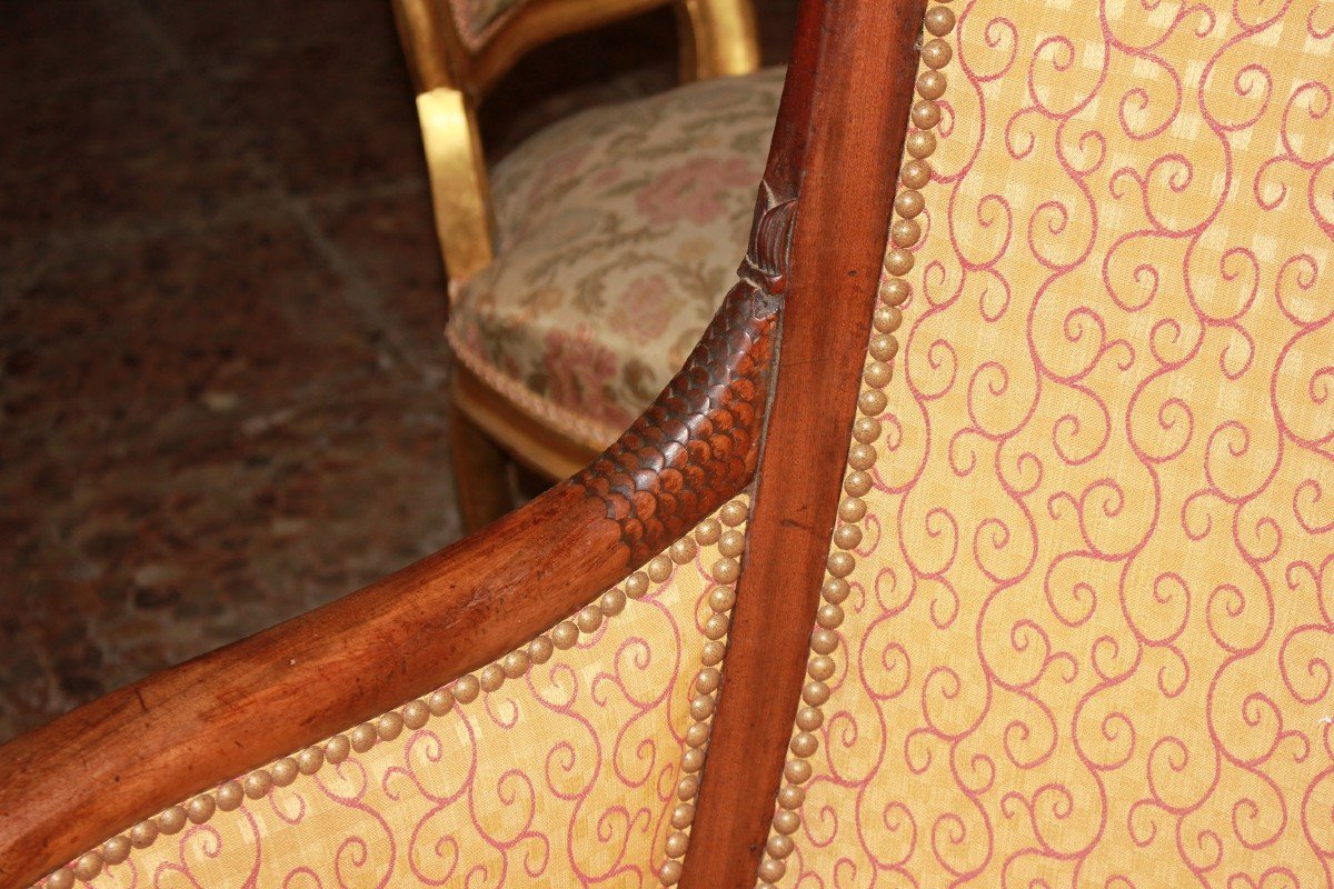 Pair Of French Directoire Style Armchairs With Carved Dolphins-photo-4