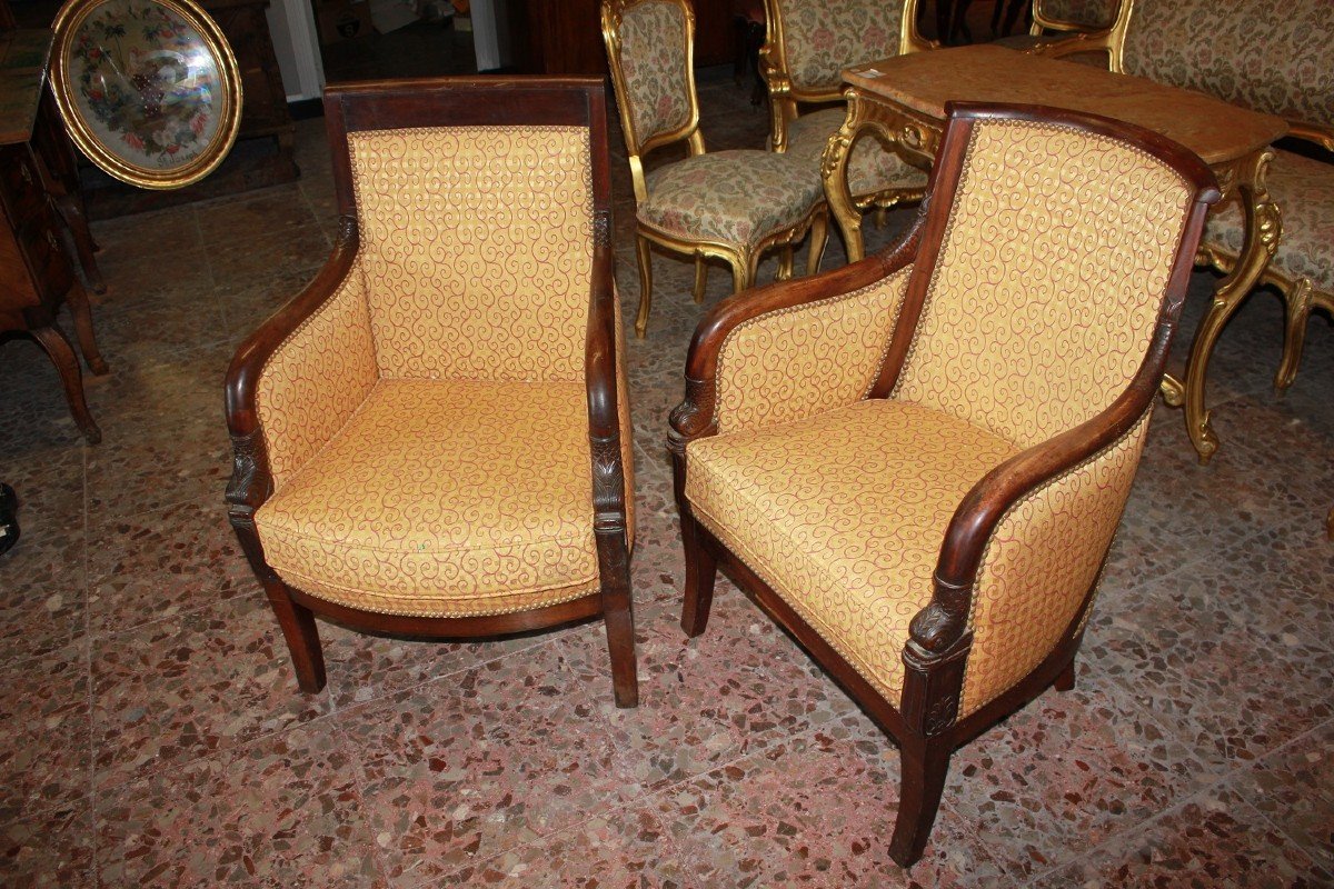 Pair Of French Directoire Style Armchairs With Carved Dolphins