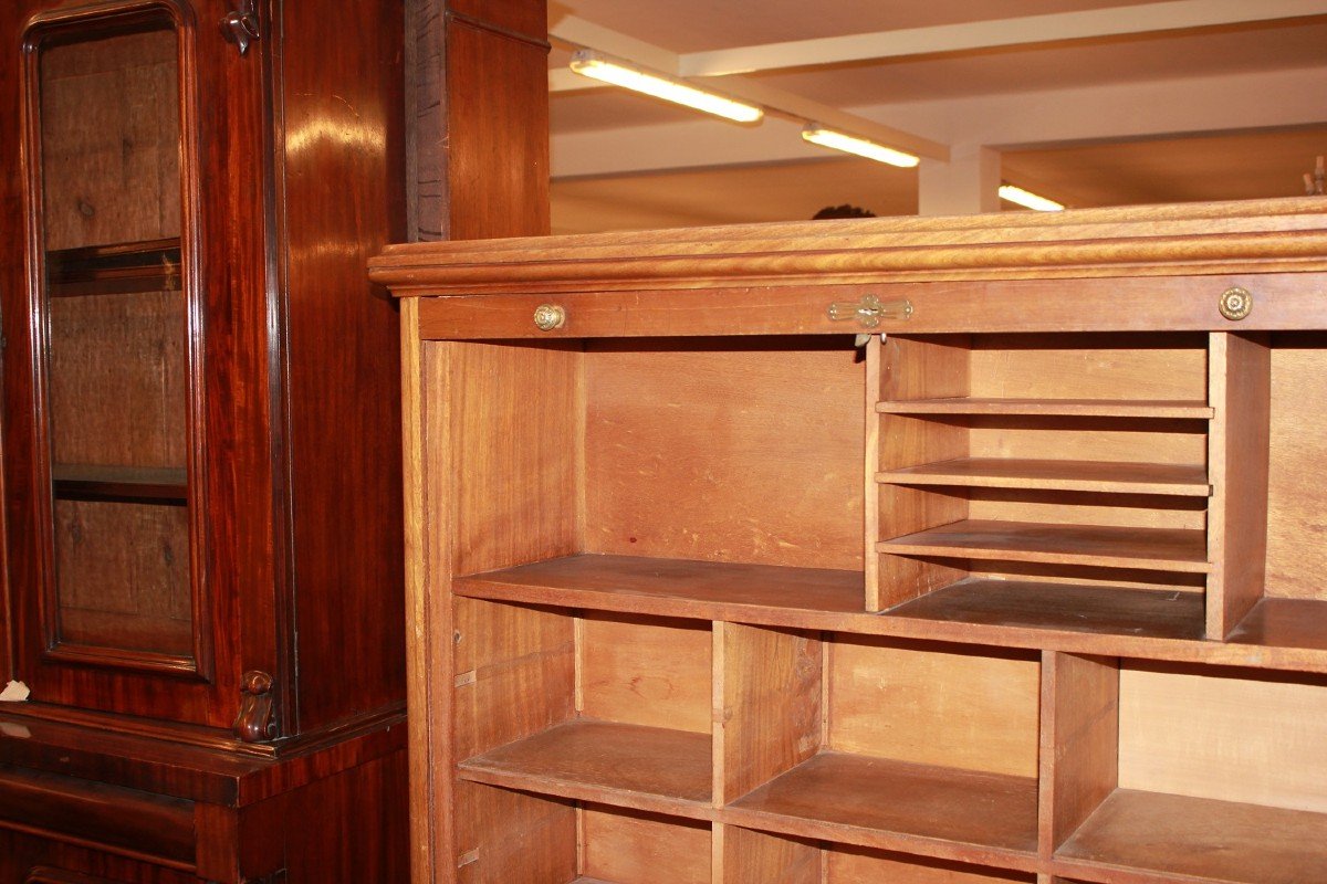 Mobile Roll-top Filing Cabinet Early 1900s In Walnut-photo-3