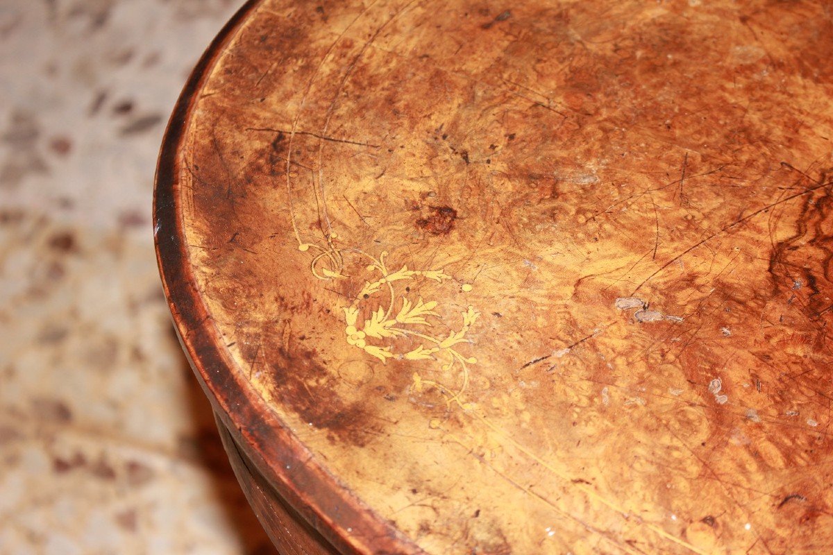 19th-century Irish Sewing Table In Walnut And Walnut Burl With Inlays-photo-3