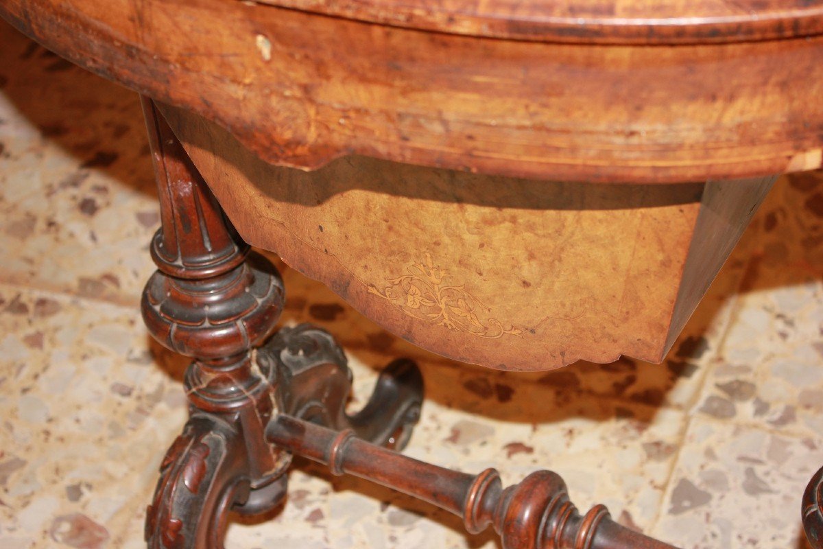 19th-century Irish Sewing Table In Walnut And Walnut Burl With Inlays-photo-1